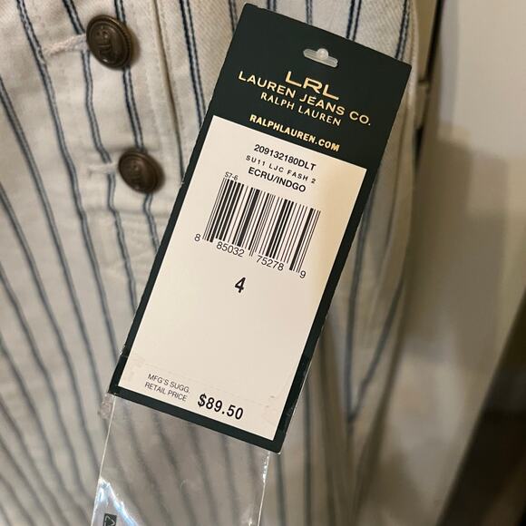 Lauren Ralph Lauren White & Blue Pinstripe Sailor Style Jean Skirt Size 4 NWT - Picture 3 of 7
